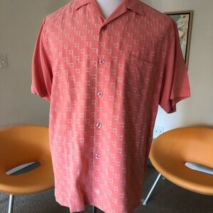 Nast Nast Coral Silk Embroidered Short Sleeve Shirt Mens XL